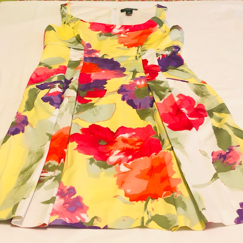 Ralph Lauren Floral Dress In Yellow And Pink; Size 10; Pre-Owned